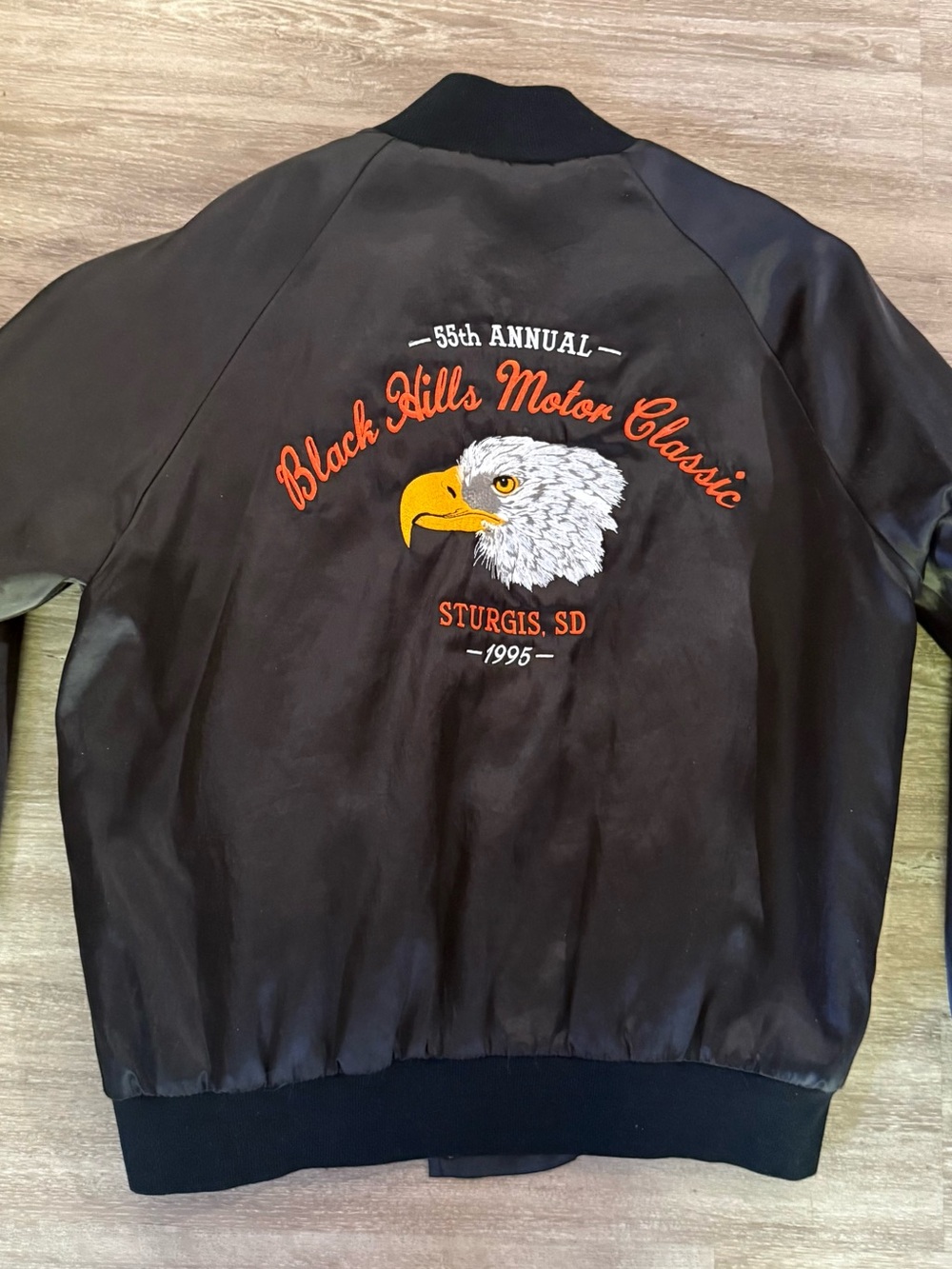 Vintage 1995 Sturgis Black Hills Rally Satin Jacket USA Made Eagle Biker Mens L